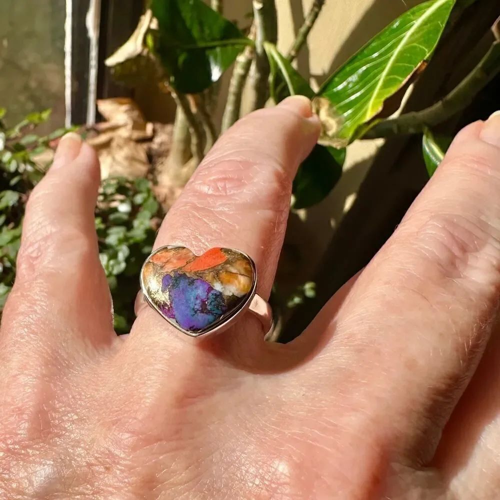 Heart New Spiny Oyster Purple Turquoise Sterling Silver Ring Sizeโ9